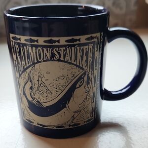 Source Unknown Dark Blue "Salmon Stalker" Ceramic Mug